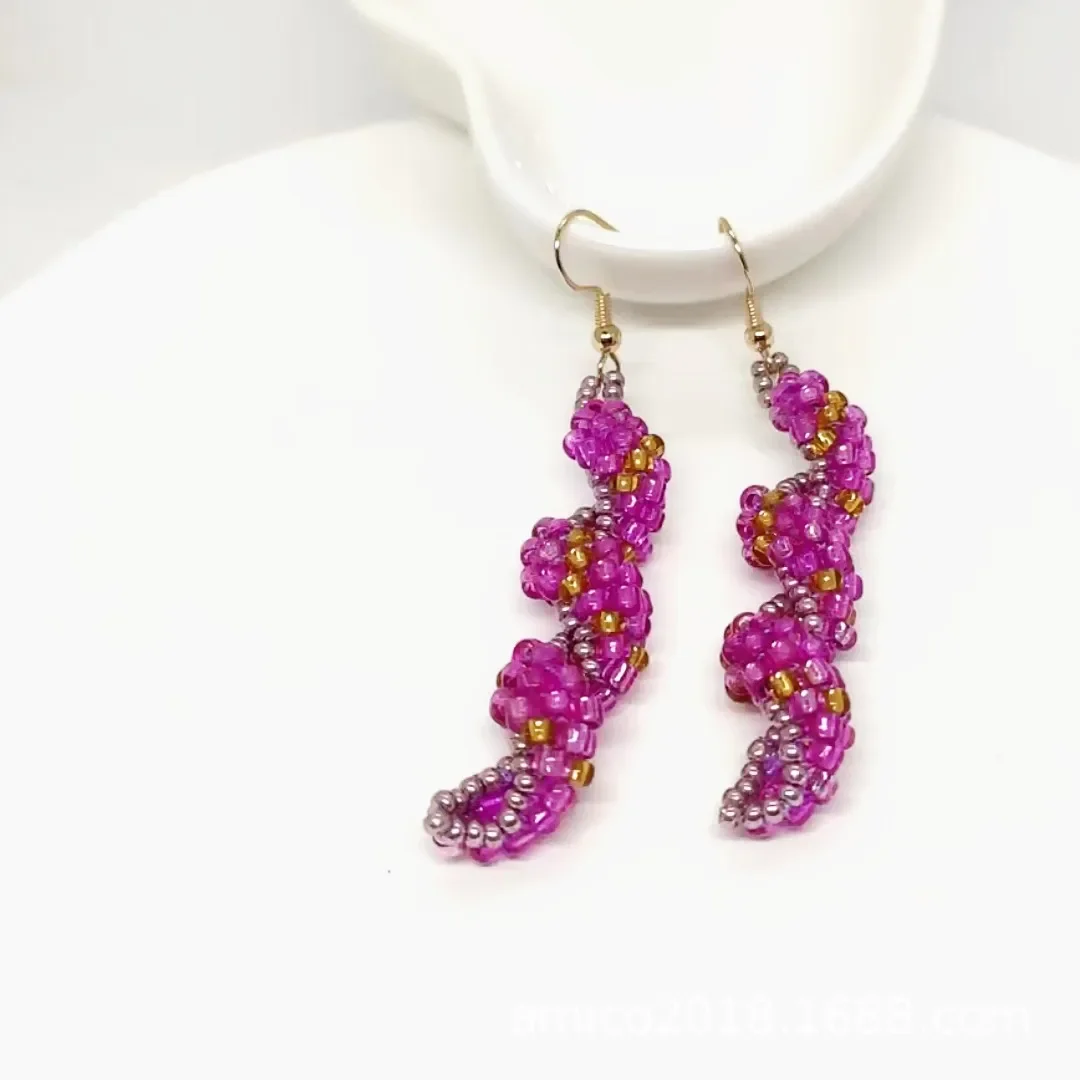 

Серьги из бисера из сплава в богемном стиле со спиральным графиком, ручное вязание, простой дизайн из рисовых бусин для модных модных аксессуаров