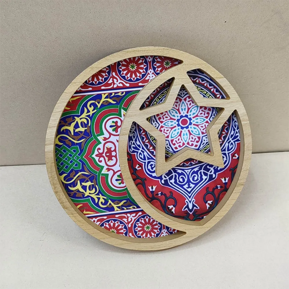 Wooden Star And Moon Tray Food Storage Bohemia Moon Star Serving Plate Festival Gift Ramadan Decoration Snack Fruit Bowl Islamic