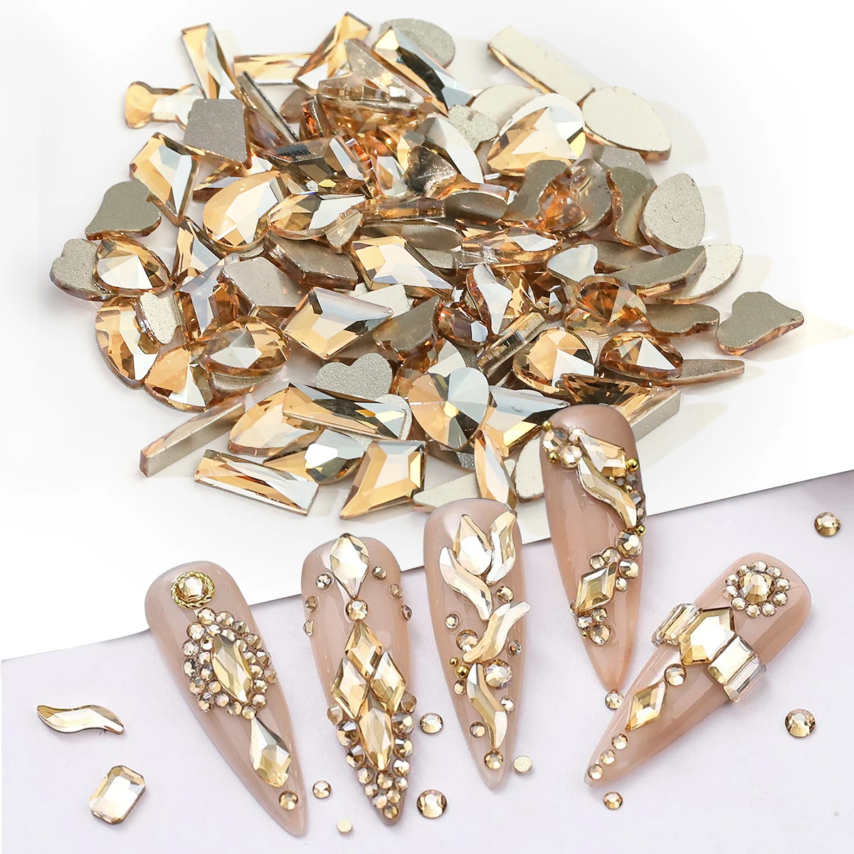 100 pezzi di strass per nail art, cristallo super glitterato, dimensioni miste, non hot fix, fondo piatto, strass in vetro 3D per strumenti per nail art fai da te