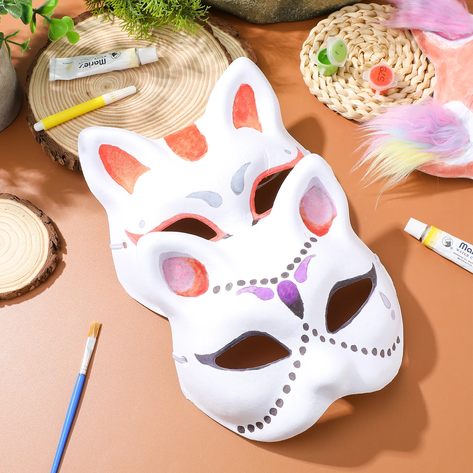 

6pcs Blank Masks White Cat Face DIY Paper Masquerade Paintable Mask for Halloween Costume Party Wedding Prom Fashion Shows s