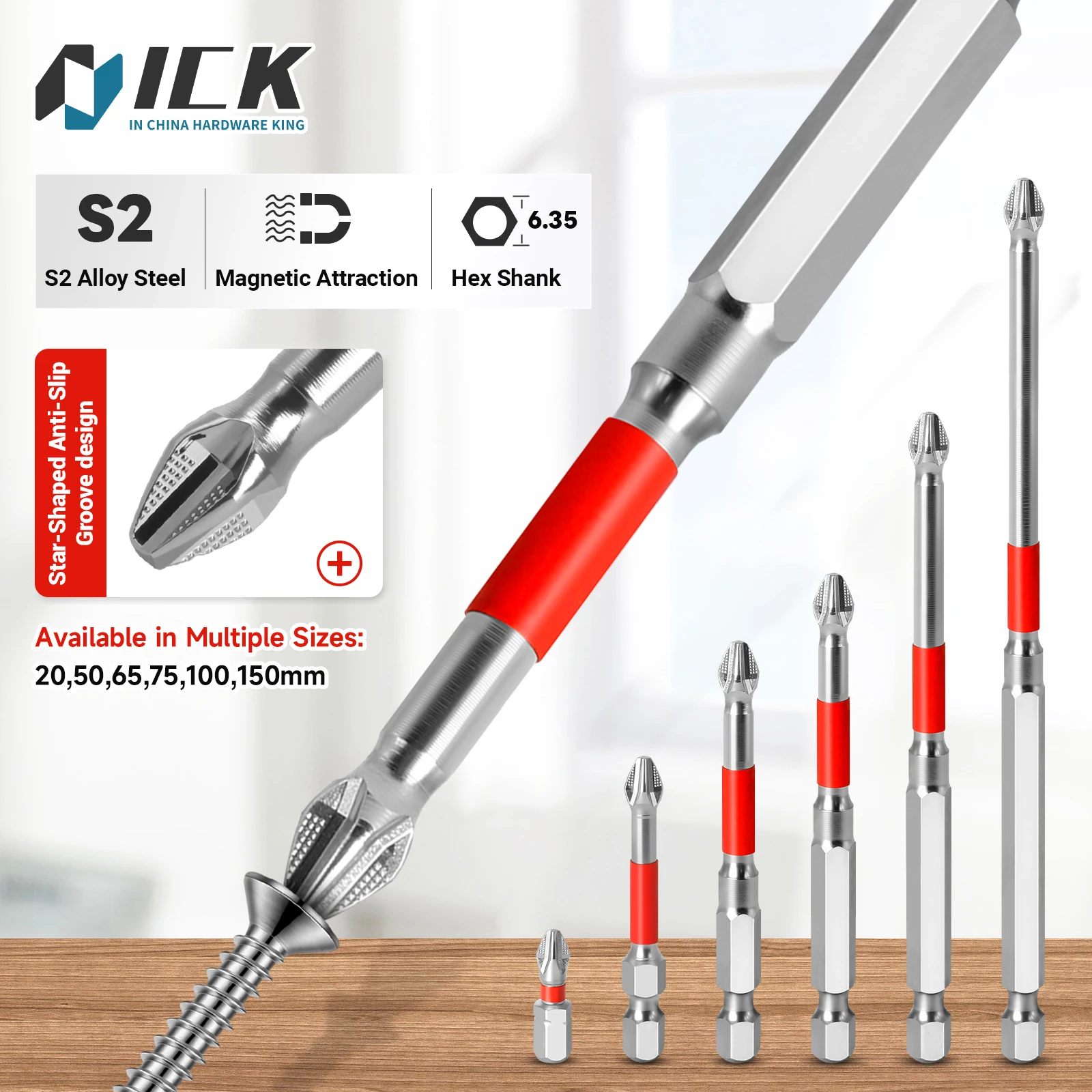 

PH2 Screwdriver Bits Star-Shaped Anti-Slip Groove S2 Alloy Steel Strong Magnetic Impact Resistant Hex Shank Driver Bits 20-150mm