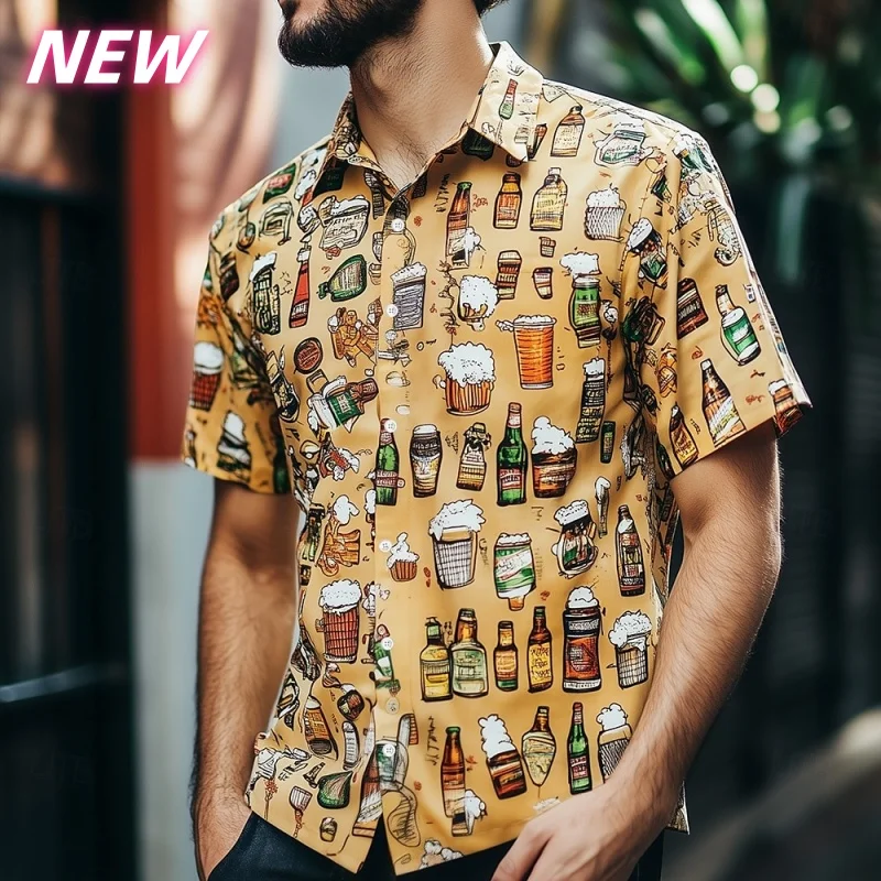 

Мужская забавная пивная рубашка Aloha с 3D принтом, красочные питьевые графические блузки, повседневные гавайские рубашки с короткими рукавами, свободные уличные топы