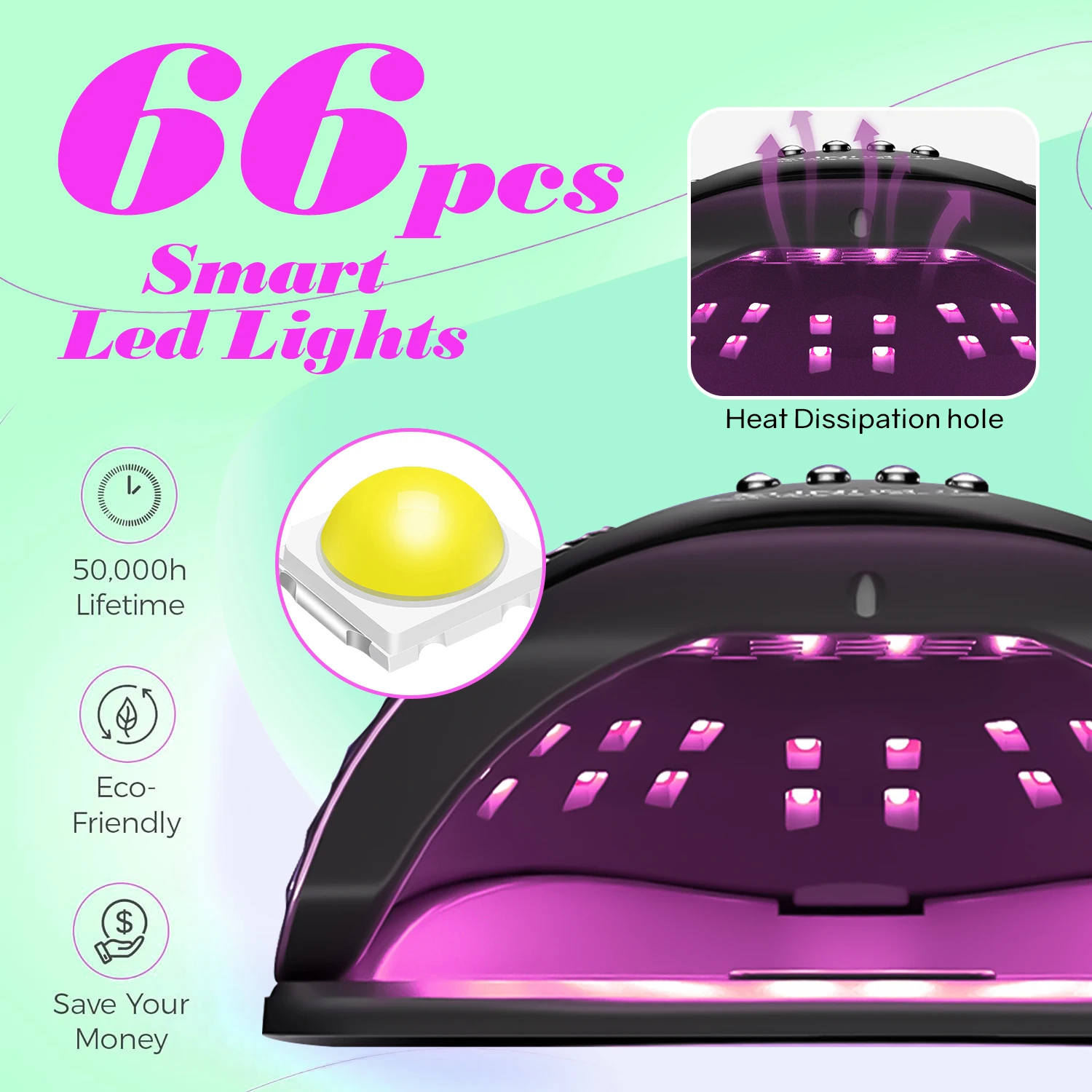 UV LEDネイルランプ,プロ仕様のマニキュアドライヤー,強力なドライヤー,タッチスクリーン付き,66個のLED,280W