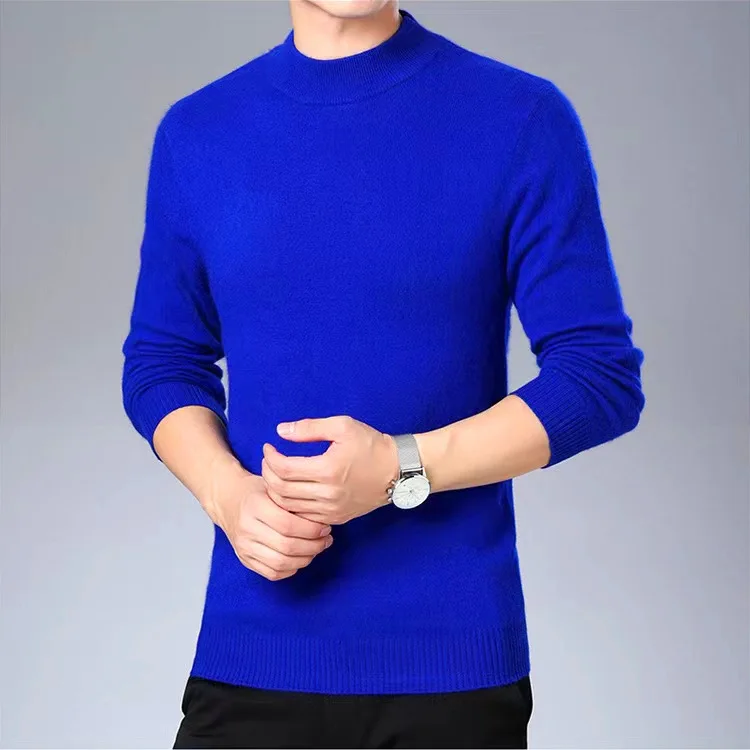 

Klein Blue Knitted Sweater Men's New Autumn Winter Mid-Ne Pullover Boting Knitwear Straight Cut Coolmax Fiber Polyester 50%