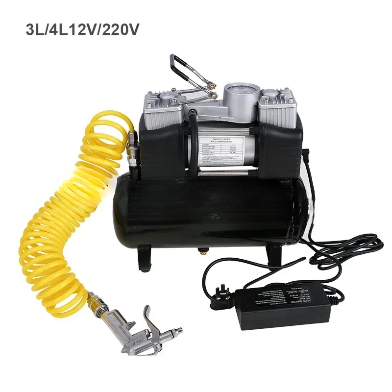 

12V 220V silent oil-free air compressor automatic start stop portable dual cylinder air pump car tire inflator