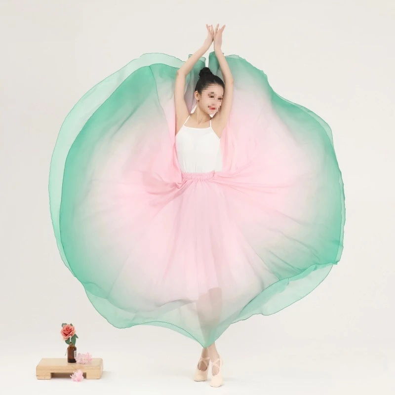 720 Degree Pendulum Skirt Gradual Change Color Dance Clothes Female Elegant Modern Dance Practice Performance Square Dance Skirt