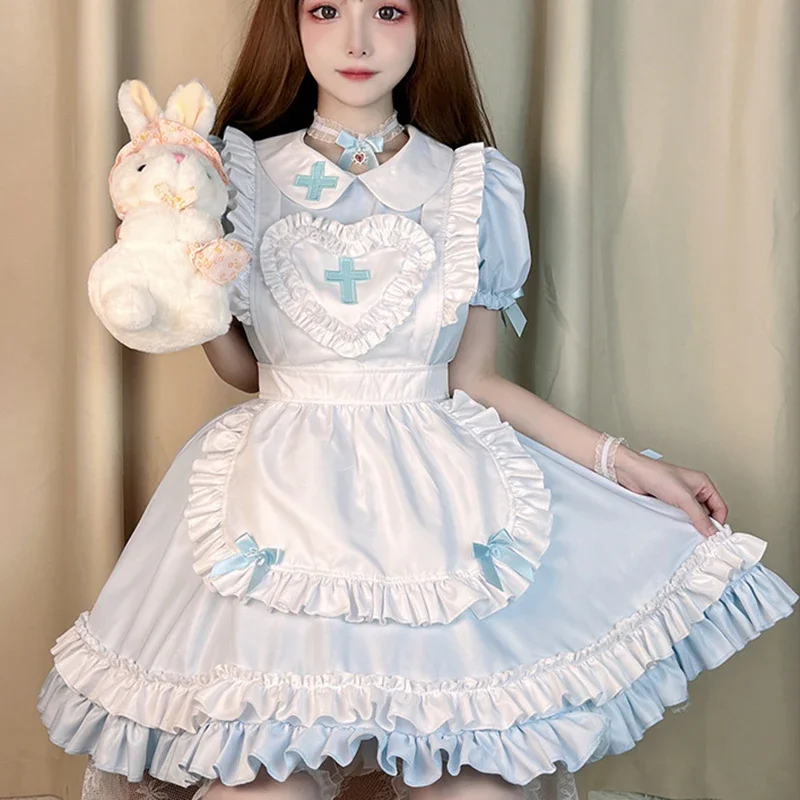 Maid cosplay costume anime cream sweetheart mine pink Lolita Dress cute girl maid wear uniform short-sleepled nurse costumes dre