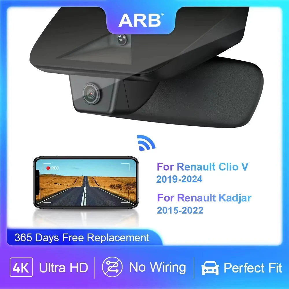 Cámara para Coche Dashcam para Renault Clio V 2019-2024, ARB 4K 2160P, Cámara de Conducción DVR para Renault Kadjar 2015-2022