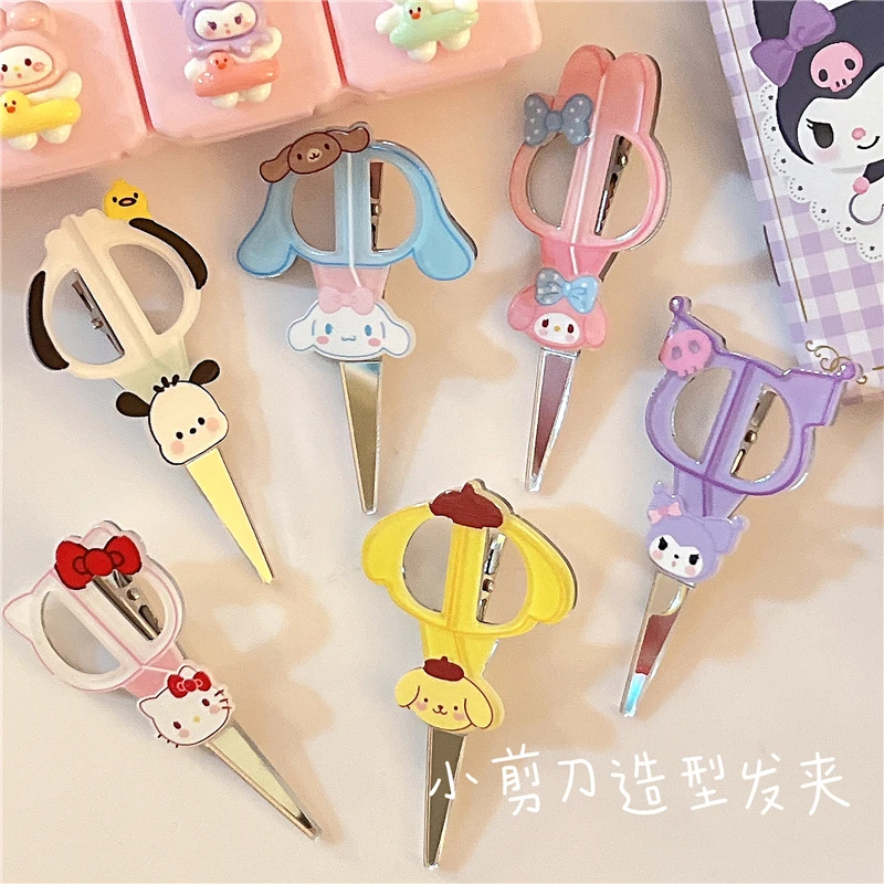 

Sanrio Creative Scissors Modeling Pompom Purin Kuromi Melody Cinnamoroll Girl Cute Children Decorative Hair Clip Headdress Clip