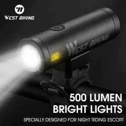 WEST BIKING 500LM Bike Light Front Lamp Type-C Rechargeable LED 2000mAh Bicycle Light Waterproof Headlight Bike Accessories