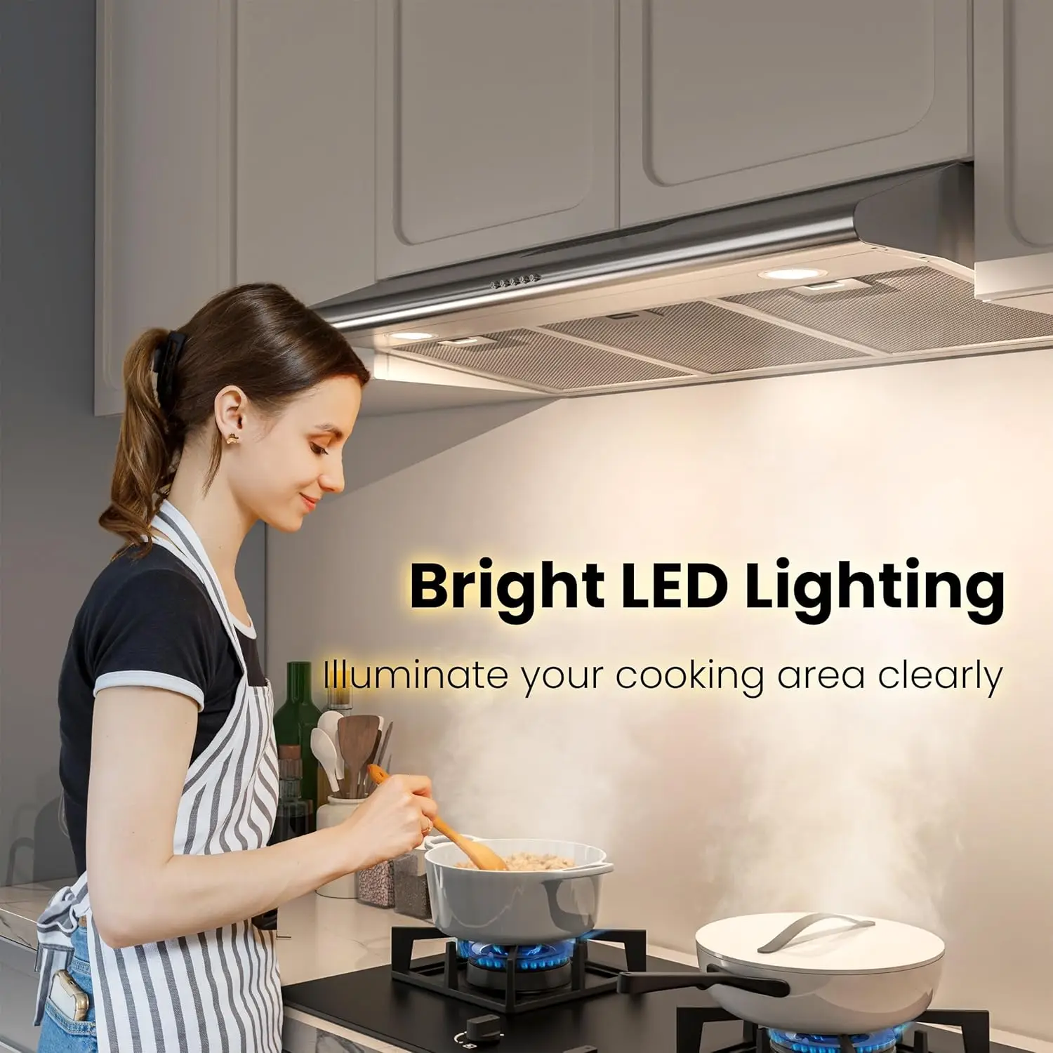 غطاء محرك السيارة تحت الخزانة مقاس 36 بوصة مع موقد المطبخ النحيف القابل للتحويل بدون أنابيب وغطاء محرك السيارة مزود بإضاءة LED ومروحة عادم 3 سرعات Reusa #4