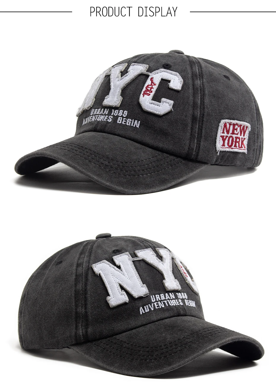 Neue Vintage Großen Buchstaben NYC Baseball Kappe Männer Baumwolle Gewaschen Frühling Herbst Visier Weiche Snapback Mode Hut Für Frauen – Detail 4