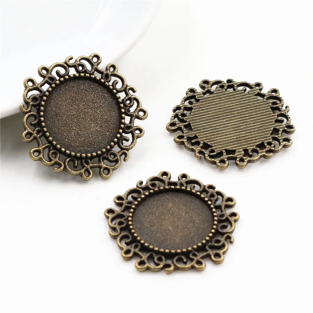 10pcs 14mm Inner Size Antique Bronze And Silver Plated Baroque Style Cabochon Base Cameo Setting Charms Pendant