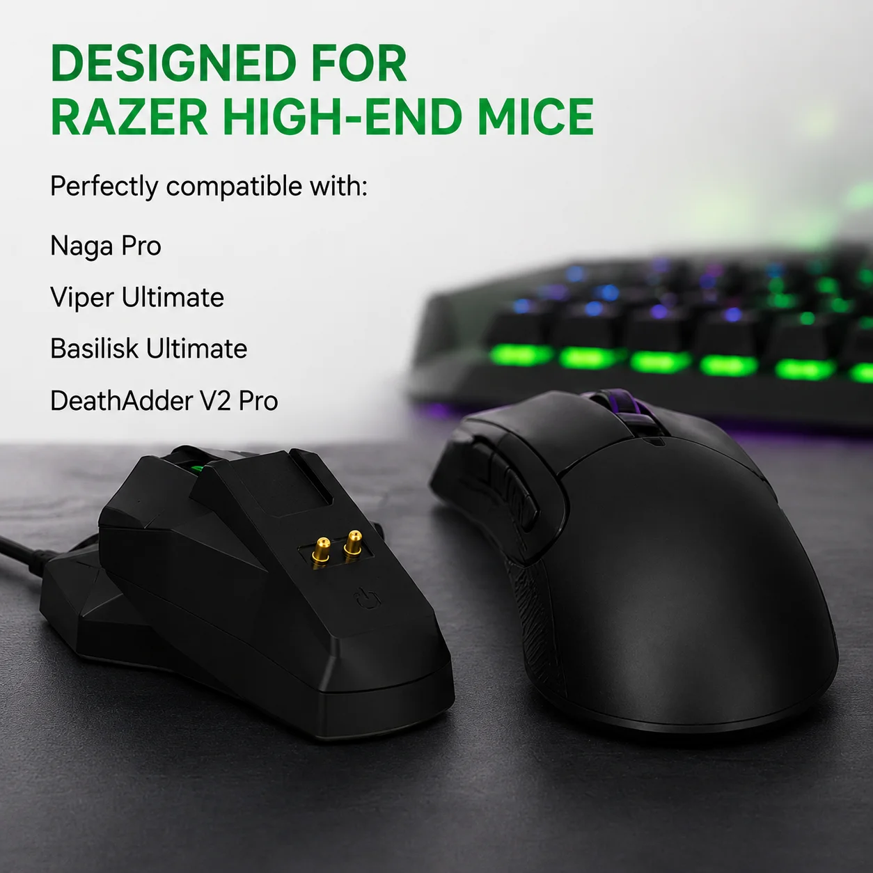 Charging dock suitable for Razer Naga Pro/Viper Ultimate/Basilisk Ultimate/Mice DeathAdder V2 Pro wireless mouse charging view 4