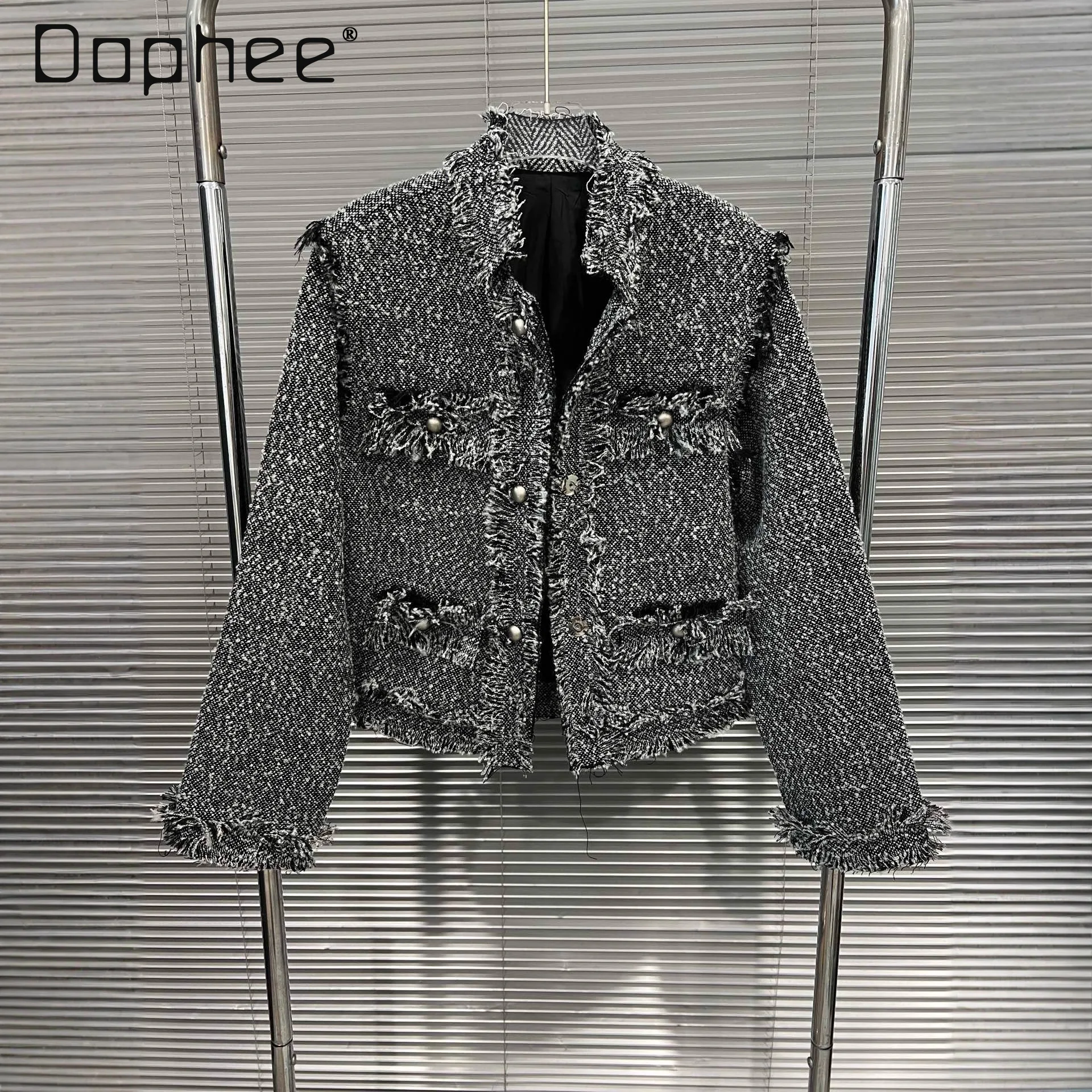 

2025 Early Autumn New High-End Gray Trendy Loose Tweed Coat Female Korean Chic Trendy Stand Collar Casual Short Wool Coat Women