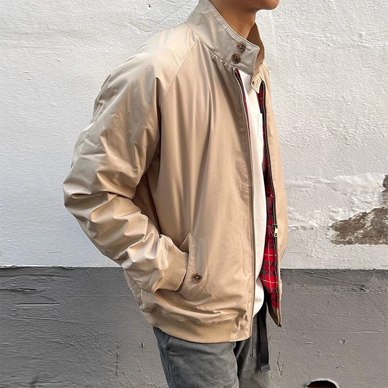 

Fall Winter Streetwear Fashion Jackets Solid Color Long Sleeve Men Casual Outerwear Vintage Stand Collar Zipper Jacket Mens Coat