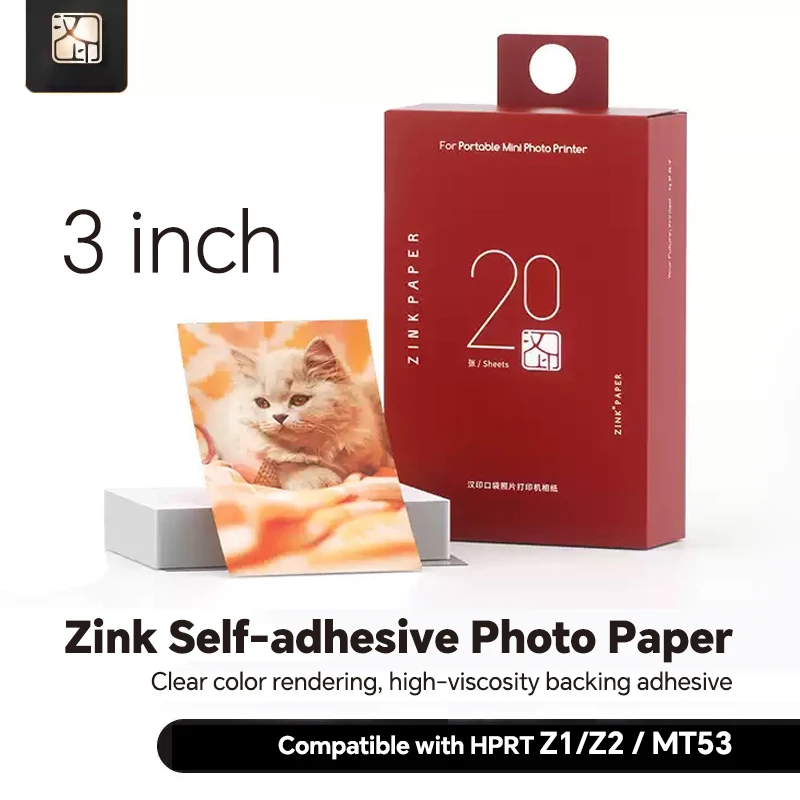 Papel Fotográfico ZINK HPRT Z1/Z2/MT53 Original 2x3 Polegadas com Adesivo, Filme Adesivo Sem Tinta para Impressora Portátil, Refil de 20/40/100 Folhas