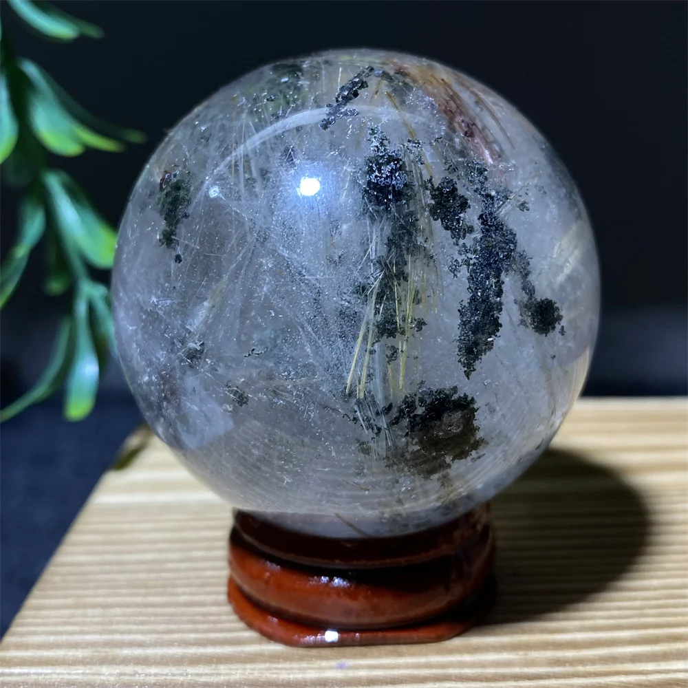 

50mm Natural Green Garden Crystal Hair Sphere Quartz Ball Healing Reiki Minerals Stone Spiritual Home Decoration Room + Stand