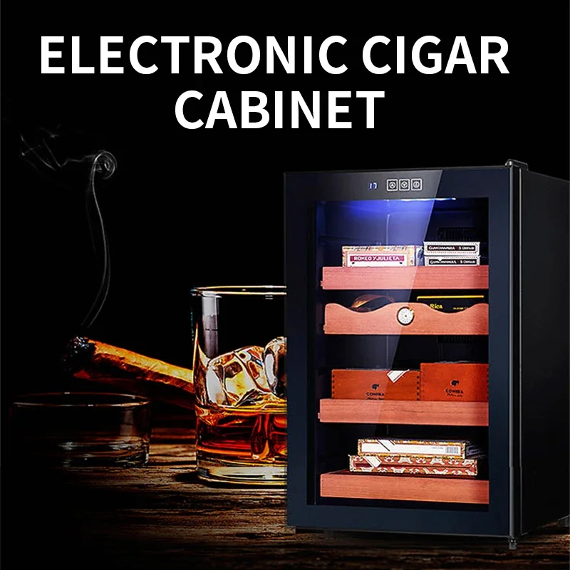 Constant Temperature Moisturizing Small Electronic Cigar Cabinet Smart Home Single Door Solid Wood Cigar Cabinet with Lock