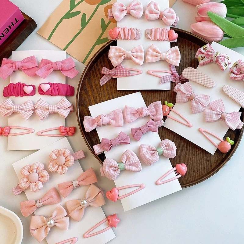 

8pcs/set Girls Pink Hairbow Barrettes Children Fabric Bow Hair Clips Kids Lovely Cute Headwear Hair Accessories Little Princess