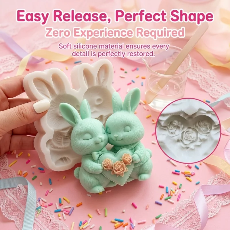 Couple rabbit silicone mold, reusable and easy to demold, epoxy resin mold, suitable for drop-casting and clay handicrafts
