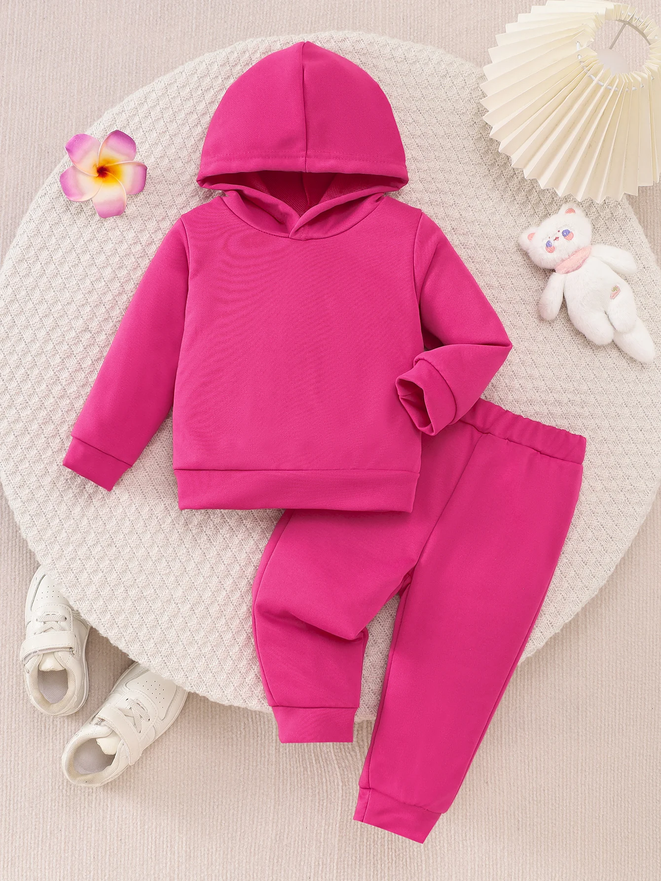 Kids Pink Hoodie Set Casual Cool And Active Two-Piece Suit with Hood Soft And Skin-Friendly Fabric for Children