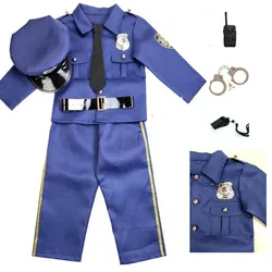 Children's Police Uniform New York Police Cosplay Costume Boy Girl Policeman Clothes Set Constabulary Halloween Party Dress Up