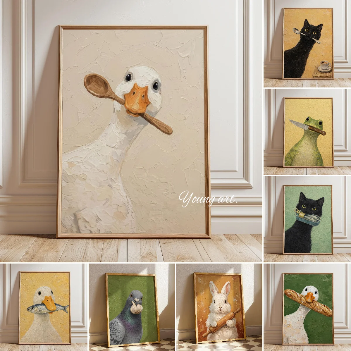 Art Craft Duck - لوحة قماشية لبطة مرحة تحمل ملعقة،