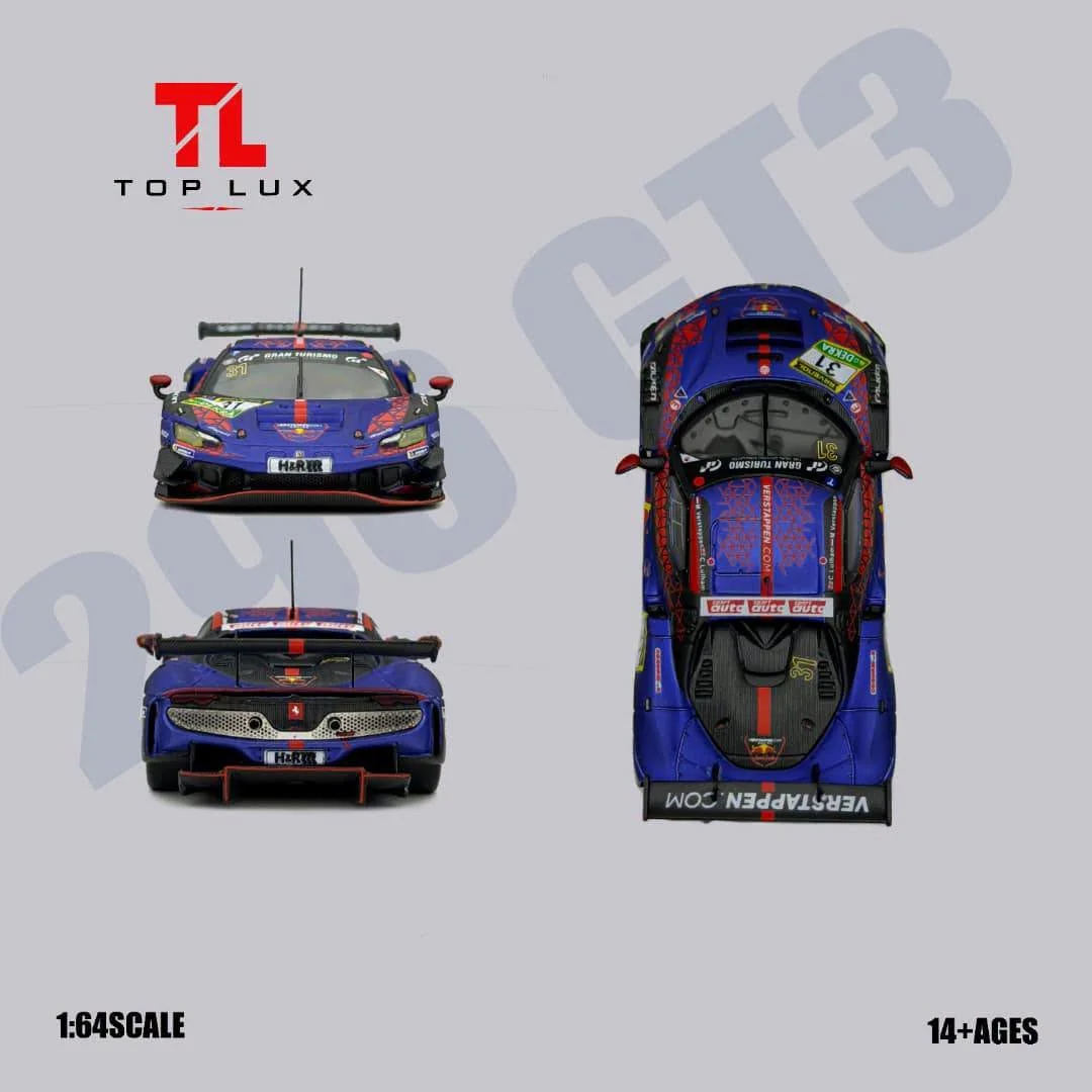 TOP LUX 1:64 Ferrari 296 GT3 Red Bull # 31 Max Verstappen Legierung Druckguss-Automodell-Kollektion