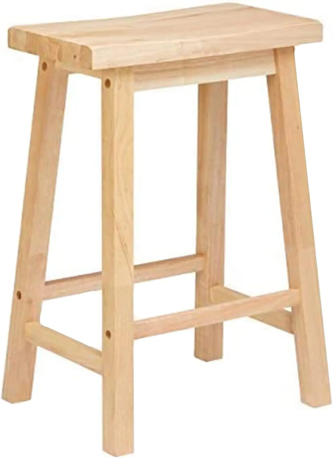 

24 Inch High Easy to Maintain Single A Frame Classic Bar Stool Saddle-Seat with Built in Bars as Footrests, Natural Woo