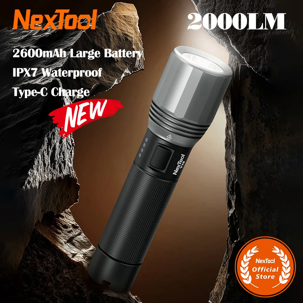 NexTool T10 linterna de alta potencia LED recargable 2000lm 7 modos 2600mAh batería 220m lámpara de antorcha impermeable para acampar senderismo