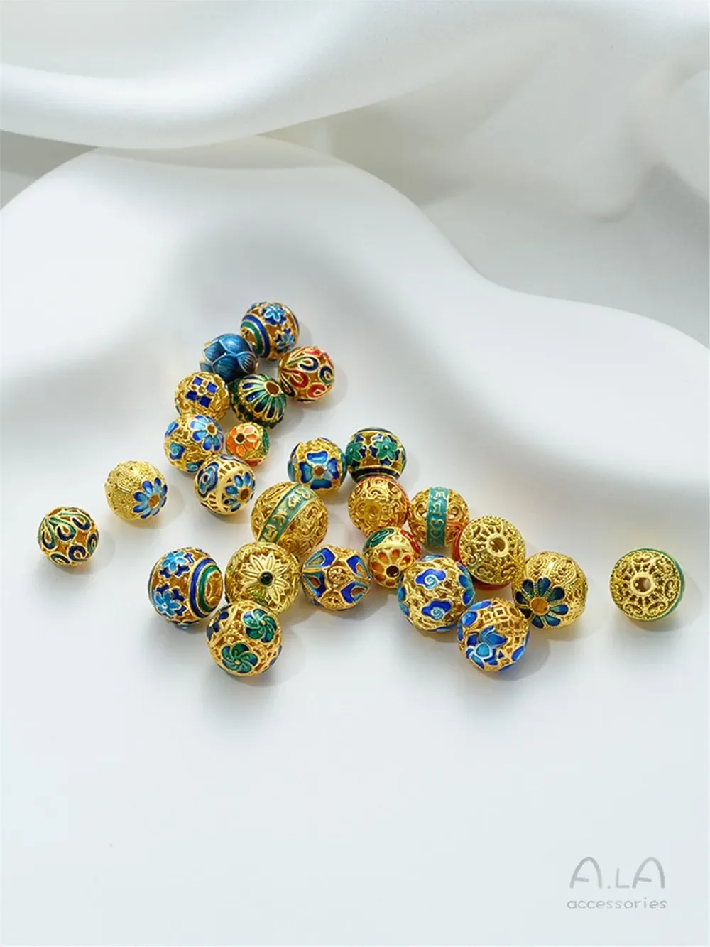 Copper Gold-plated Enamel Color Ball Bead Partition Cloisonne Round Bead DIY Handmade Beaded Bracelet Jewelry Accessories