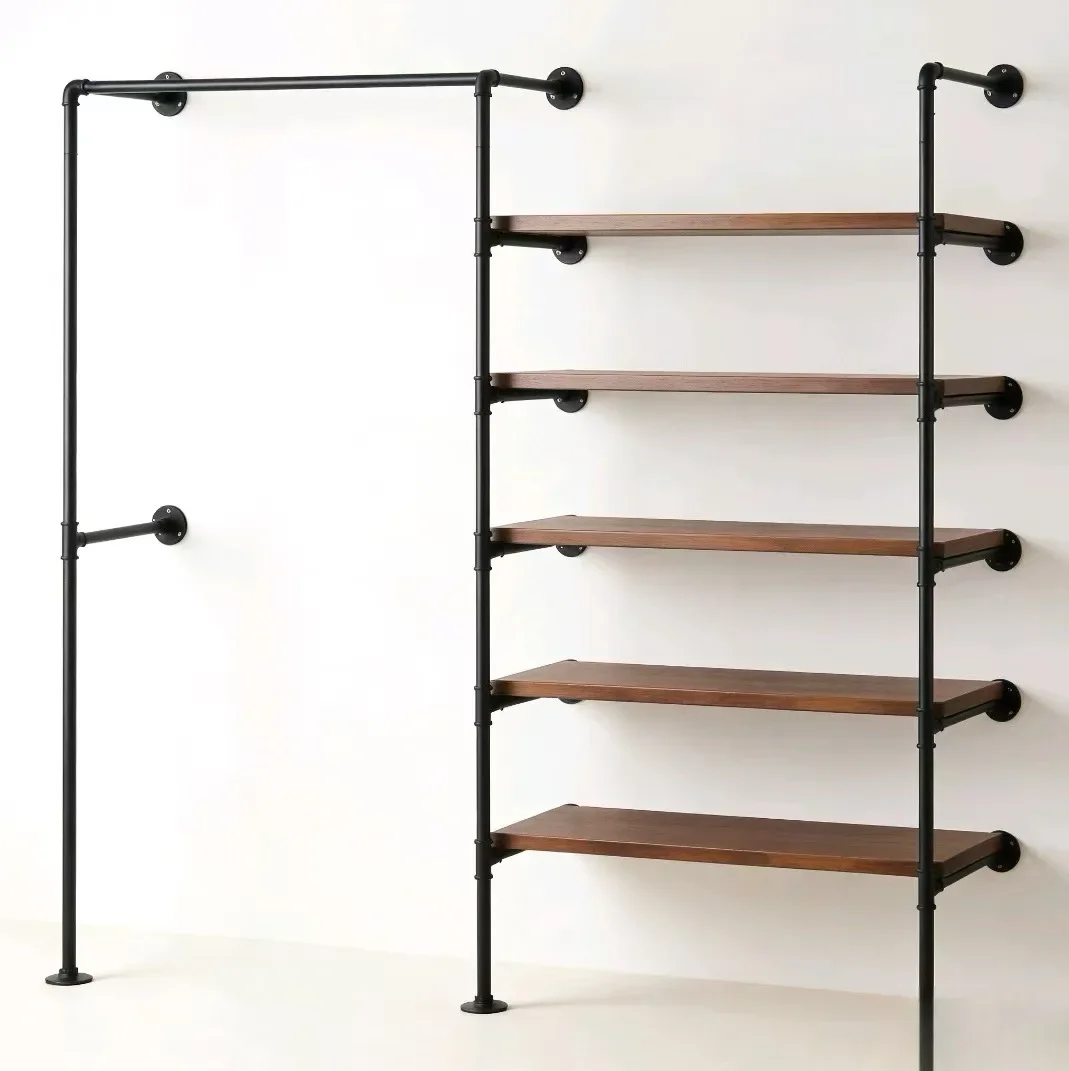 Wall display rack Clothing store Multi-layer assembly Hanging rack Industrial water pipe storage rack Vintage baffle storage rac