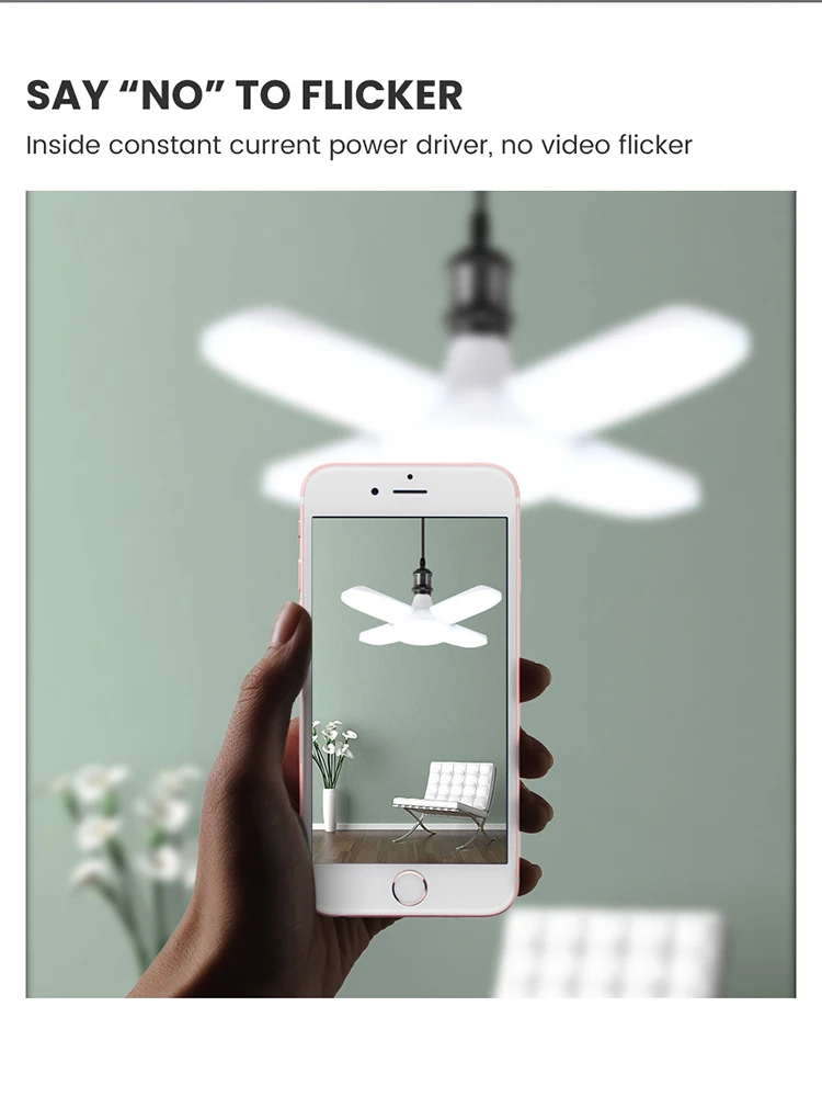 E27/E26 60W Fan Shape Foldable LED Pendant Lights No Flicker  LED Bulb 110V/220V 360 Degrees Angle Adjustable Ceiling Lamp