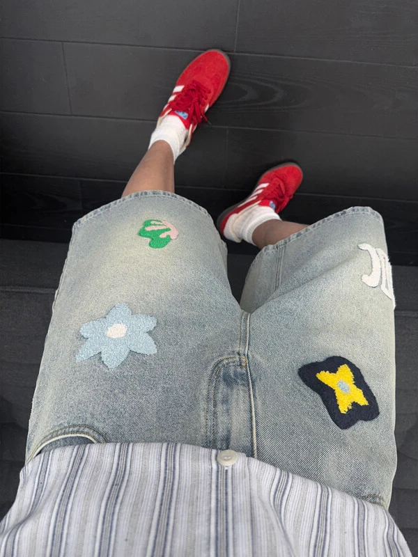 

Мужские джинсовые шорты с вышивкой Premium Feeling, модные, брендовые, американского стиля, прямого кроя, летние, тонкие, средней длины