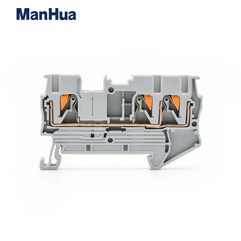 ManHua 10Pcs PT2.5-TWIN Terminal Bloc Din Rail 3 Conductors Push In Spring Screwless Feed Through Wire Conductor Wire Connector