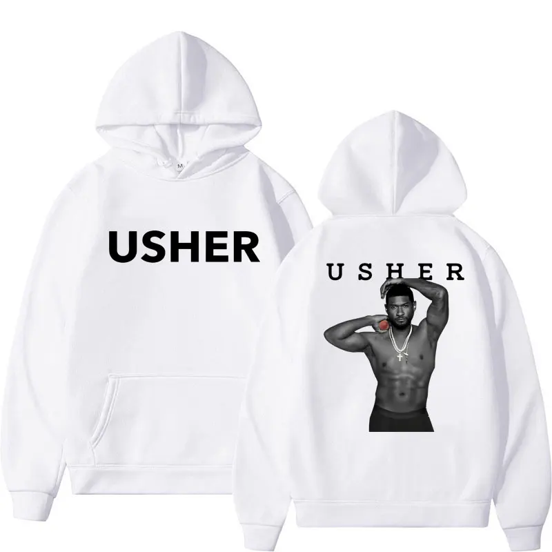 Usher 2024 Tour Past Present Future Print Hoodies Fashion Hip Hop Vintage Long Sleeve Men Women Oversized Warm Casual Streetwear