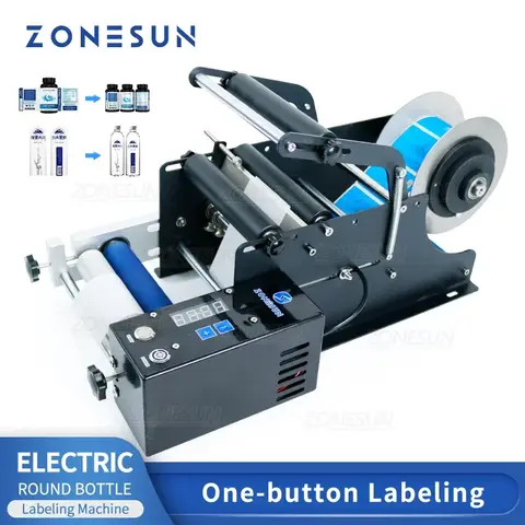 ZONESUN ZS-TB50SM 라벨링 기계 반자동 스마트 전기 원형 유리 플라스틱 병 항아리 일반 스티커 소규모 생산