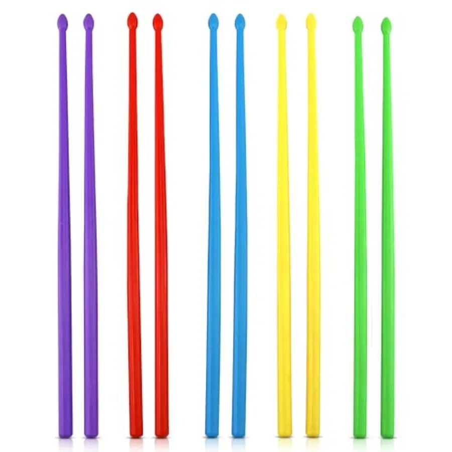 5 Pares de Baquetas de Nailon para Ejercicio, 14.75 Pulgadas, Azul, Verde, Morado, Rojo, Amarillo, para Ejercicio Aeróbico, Danza, Grupo de Percusión Juvenil