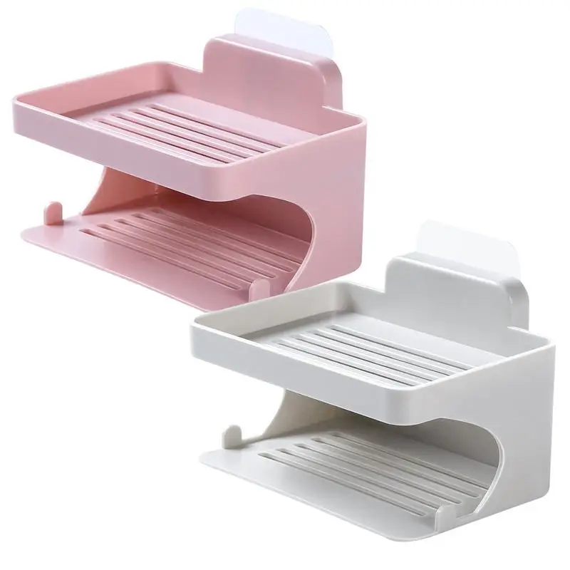 Double Layer Soap Holder Wall Mounted Soap Tray Soap Dishes For Bar Soap With Draining Adhesive Soap Dish For Bathroom Shower