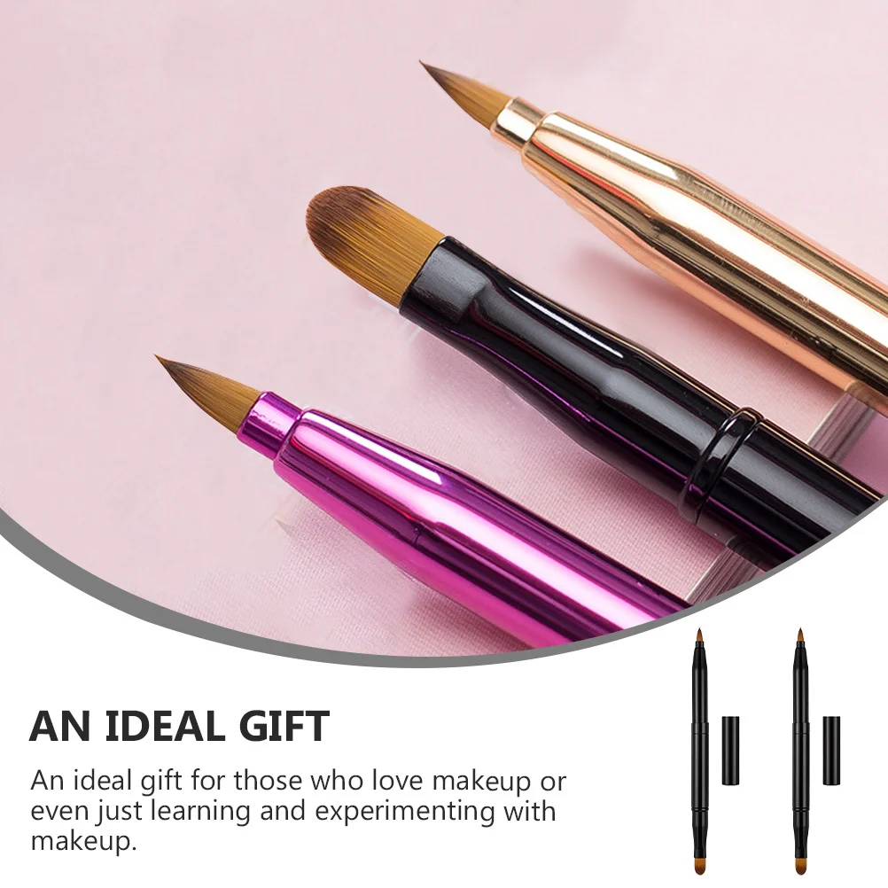 2-teiliger doppelköpfiger Make-up-Pinsel, einziehbares Dual-Purpose-Lippen-Eyeliner-Werkzeug, glatter Griff für den täglichen, professionellen Einsatz, tragbar