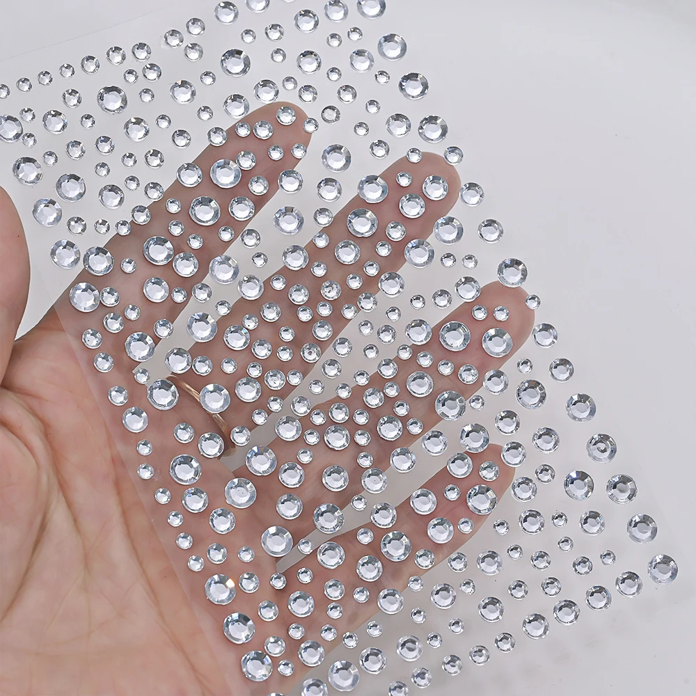 3D Sparkly Clear Face Gems Rhinestone Stickers 3/4/5mm Self Adhesive Face Eye Body Tattoo Decals Hair Face Nail Crystal Decora @