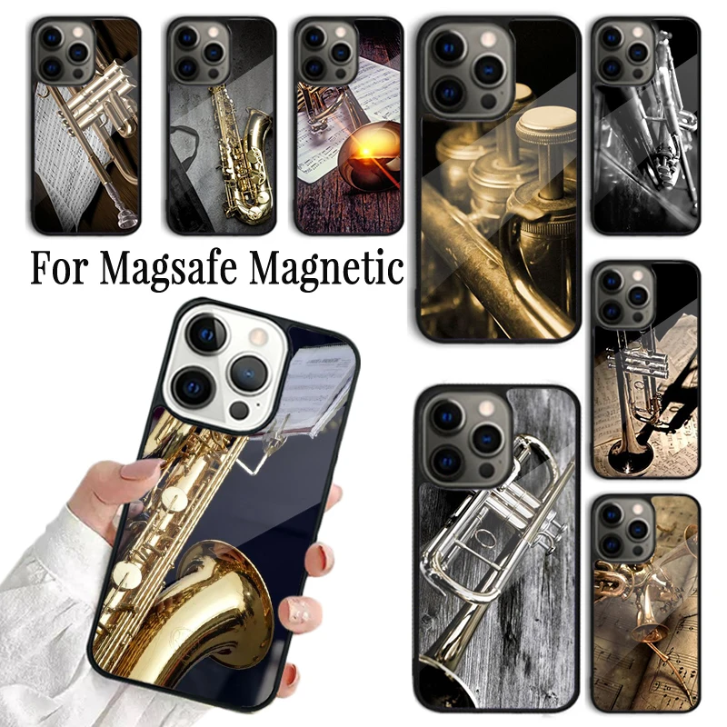 Phone Case For iPhone 16 15 14 13 12 11 Pro Max Plus Magsafe Magnetic Wireless Charging Cover Piccolo Trumpet Brass Instruments