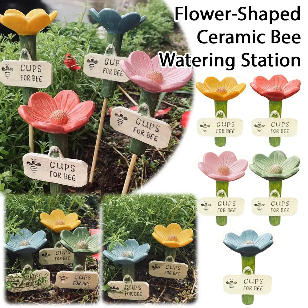 

Поилка для пчел и насекомых в форме цветка с колышком, из смолы, для опыления, экологичная, для сада
