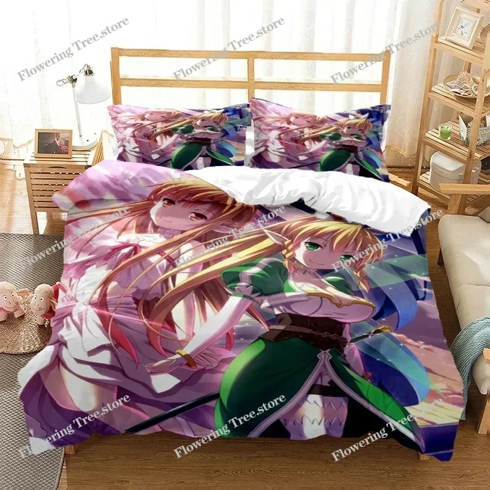 

Fashion SAO Anime Art Print Three Piece Bedding Set Fashion Article Boys or Adults for Beds Quilt Covers Pillowcases Bedding Set