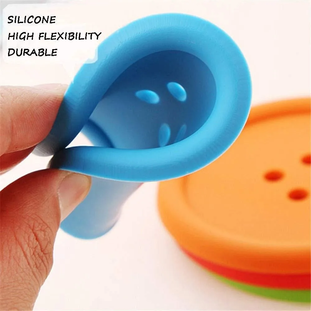 10pcs Funny Non-slip Four-hole Button Coasters 5 Colors Soft Silicone Cup Pads Round Creative Insulation Cup Mat Bar