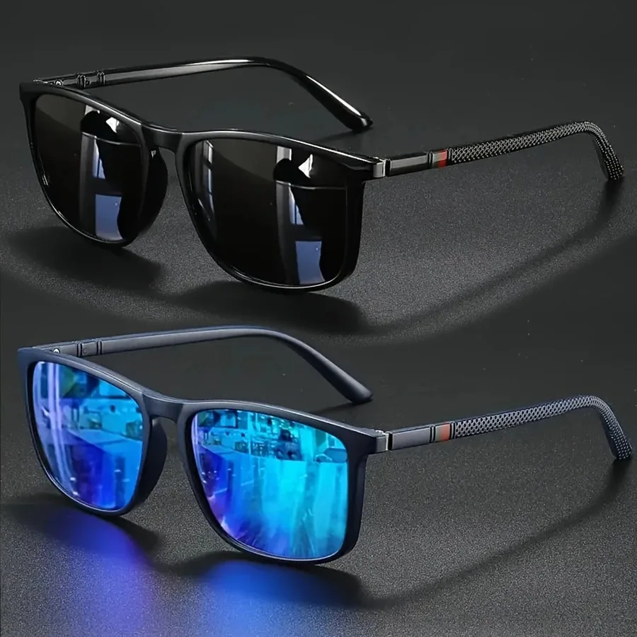 MJYIWANG 2PCS Retro Square Futuristic Sunglasses Unisex Suitable For Driving Vacation Outdoor Cycling and Other Year-Round Gifts image 5