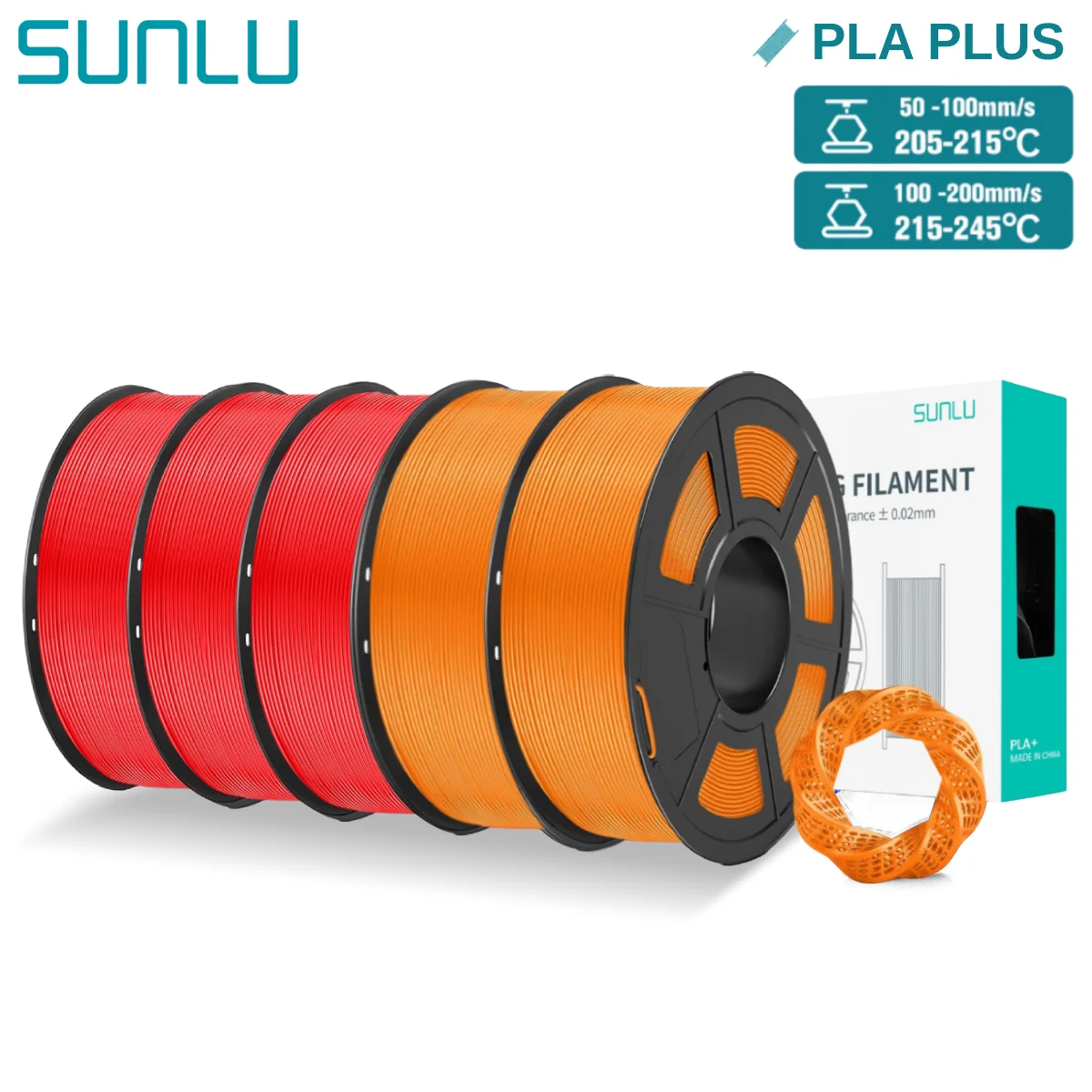 SUNLU 5 kg Pla Plus 3D-Filament PLA+, 1,75 mm, ordentlich gewickelt, gute Zähigkeit, bunte Druckerfilamente für FDM-3D-Druckmaterialien