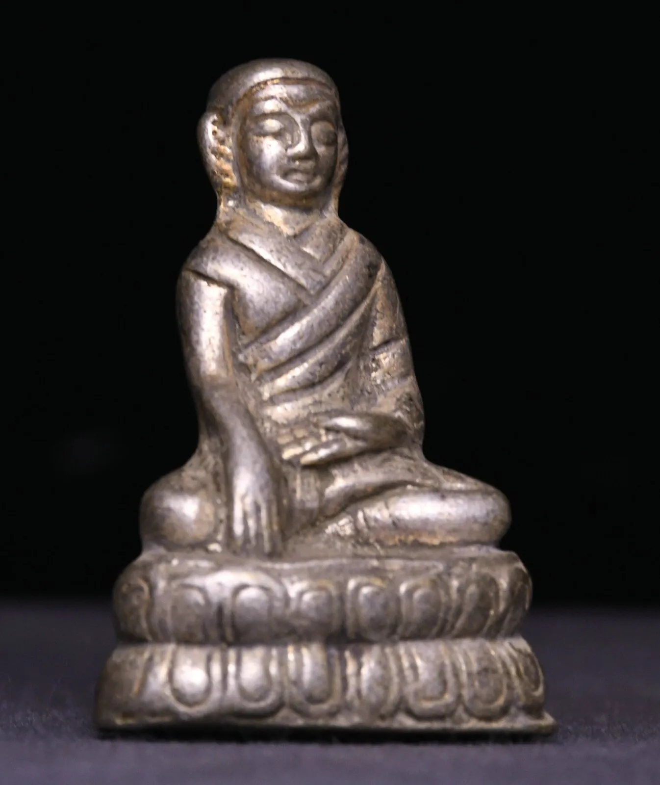 5CM Old Tibet Miao Silver Temple Bronze Seat Je Tsongkhapa Lama Buddha Statue