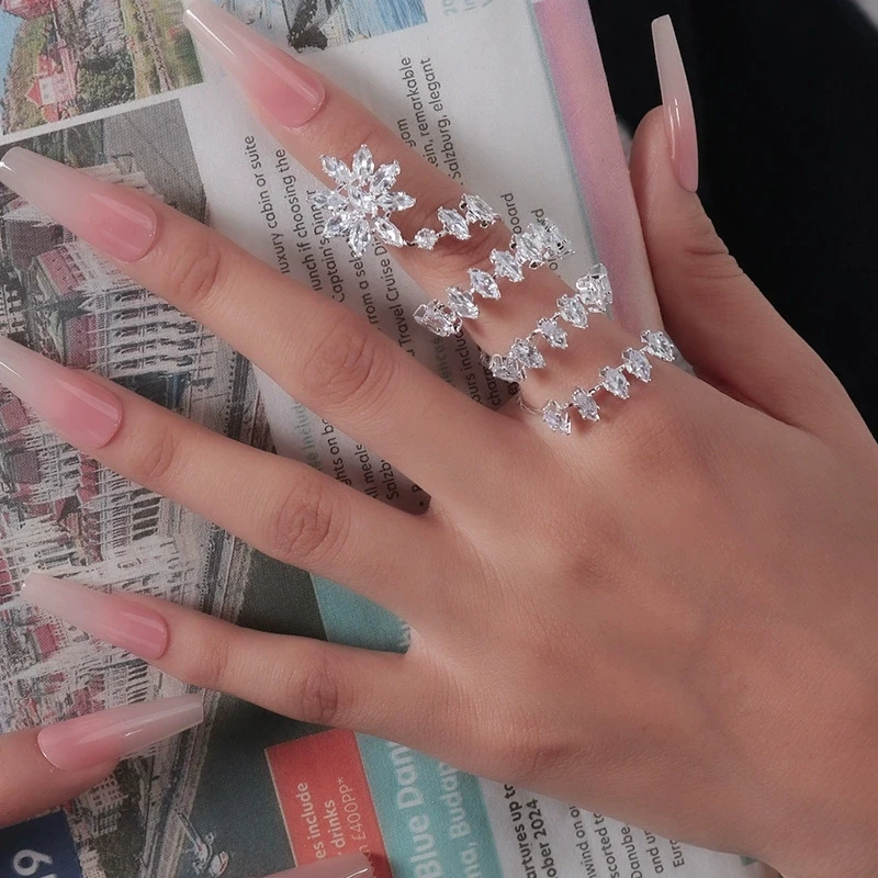 

Регулируемое открытое кольцо с цветочным цирконом, яркое, эффектное украшение для женщин, модное ювелирное кольцо